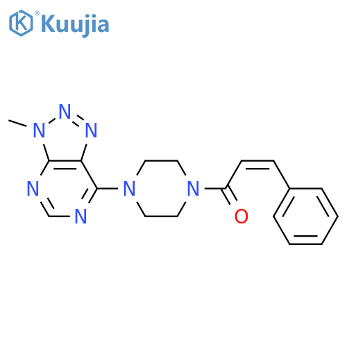 (2Z)-1-(4-{3-methyl-3H-[1,2,3]triazolo[4,5-d]pyrimidin-7-yl}piperazin-1-yl)-3-phenylprop-2-en-1-one structure