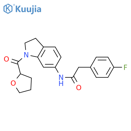 2-(4-fluorophenyl)-N-[1-(oxolane-2-carbonyl)-2,3-dihydro-1H-indol-6-yl]acetamide structure