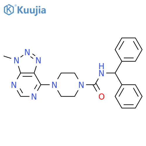 N-(diphenylmethyl)-4-{3-methyl-3H-[1,2,3]triazolo[4,5-d]pyrimidin-7-yl}piperazine-1-carboxamide structure