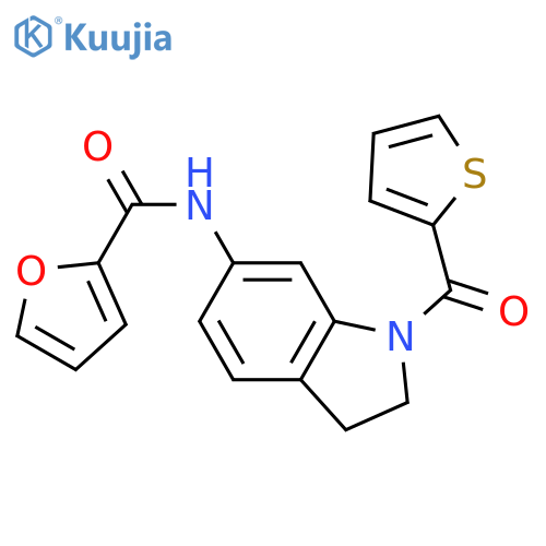 N-[1-(thiophene-2-carbonyl)-2,3-dihydro-1H-indol-6-yl]furan-2-carboxamide structure