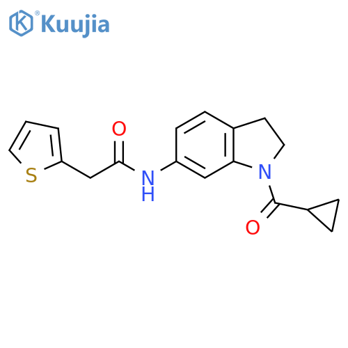 N-(1-cyclopropanecarbonyl-2,3-dihydro-1H-indol-6-yl)-2-(thiophen-2-yl)acetamide structure