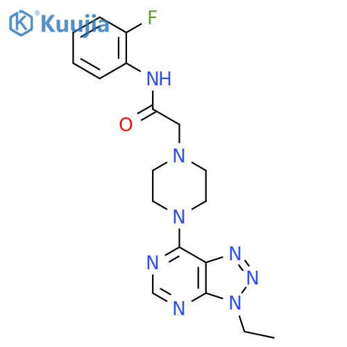 2-(4-{3-ethyl-3H-[1,2,3]triazolo[4,5-d]pyrimidin-7-yl}piperazin-1-yl)-N-(2-fluorophenyl)acetamide structure