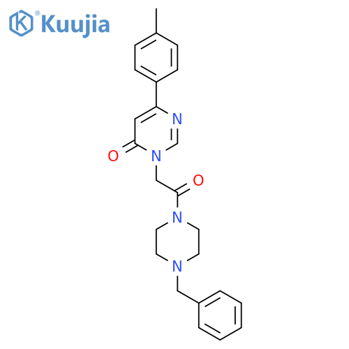 3-[2-(4-benzylpiperazin-1-yl)-2-oxoethyl]-6-(4-methylphenyl)-3,4-dihydropyrimidin-4-one structure