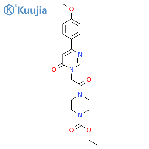 ethyl 4-{2-[4-(4-methoxyphenyl)-6-oxo-1,6-dihydropyrimidin-1-yl]acetyl}piperazine-1-carboxylate structure