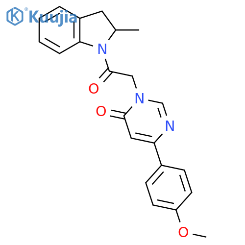 6-(4-methoxyphenyl)-3-2-(2-methyl-2,3-dihydro-1H-indol-1-yl)-2-oxoethyl-3,4-dihydropyrimidin-4-one structure