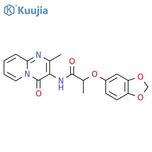 2-(2H-1,3-benzodioxol-5-yloxy)-N-{2-methyl-4-oxo-4H-pyrido[1,2-a]pyrimidin-3-yl}propanamide structure