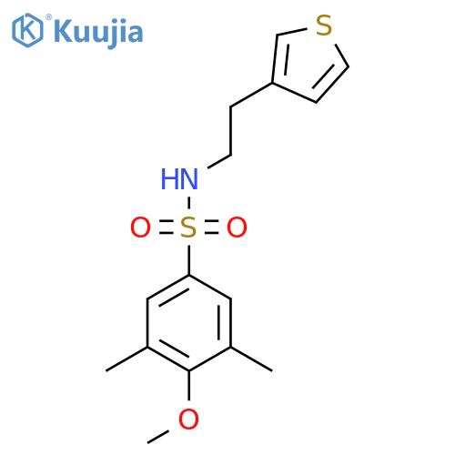 4-methoxy-3,5-dimethyl-N-[2-(thiophen-3-yl)ethyl]benzene-1-sulfonamide structure