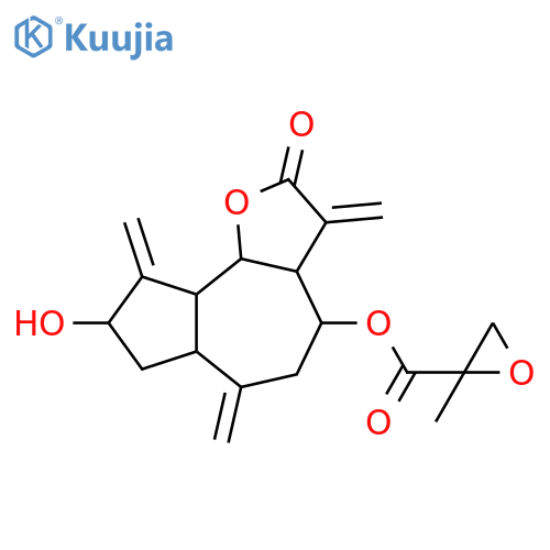 Oxiranecarboxylic acid, 2-methyl-,dodecahydro-8-hydroxy-3,6,9-tris(methylene)-2-oxoazuleno[4,5-b]furan-4-yl ester structure