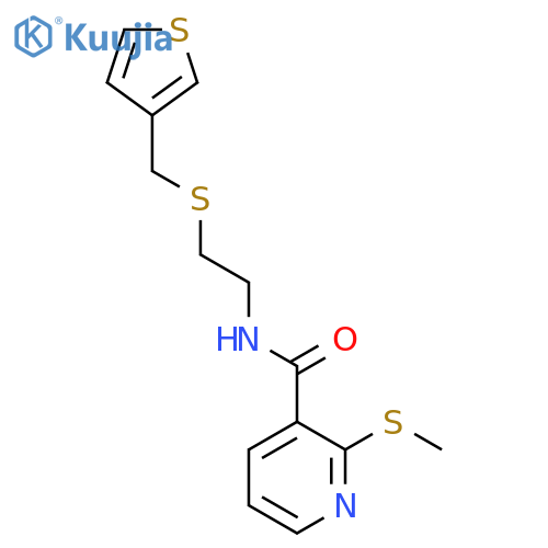 2-(methylsulfanyl)-N-(2-{(thiophen-3-yl)methylsulfanyl}ethyl)pyridine-3-carboxamide structure