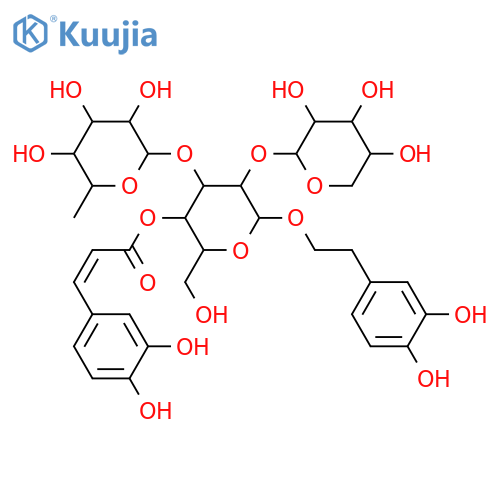 β-D-Glucopyranoside, 2-(3,4-dihydroxyphenyl)ethyl O-α-L-arabinopyranosyl-(1→2)-O-[6-deoxy-α-L-mannopyranosyl-(1→3)]-, 4-[(2E)-3-(3,4-dihydroxyphenyl)-2-propenoate] structure