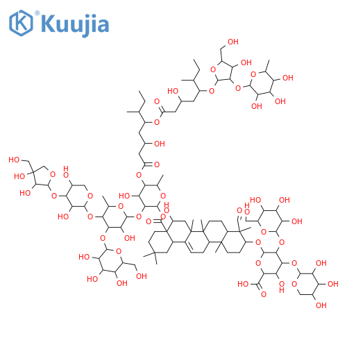 β-D-Glucopyranosiduronic acid, (3β,4α,16α)-28-[[O-D-apio-β-D-furanosyl-(1→3)-O-β-D-xylopyranosyl-(1→4)-O-[β-D-glucopyranosyl-(1→3)]-O-6-deoxy-α-L-mannopyranosyl-(1→2)-6-deoxy-3-O-[5-[[5-[[2-O-(6-deoxy-α-L-mannopyranosyl)-α-L-arabinofuranosyl]oxy]-3-hydroxy-6-methyl-1-oxooctyl]oxy]-3-hydroxy-6-methyl... structure