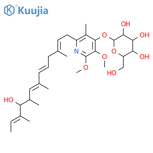 D-Glucopyranoside,2-[(9R,10R,2E,5E,9E,11E)-10-hydroxy-3,7,9,11-tetramethyl-2,5,7,11-tridecatetraenyl]-5,6-dimethoxy-3-methyl-4-pyridinyl(9CI) structure