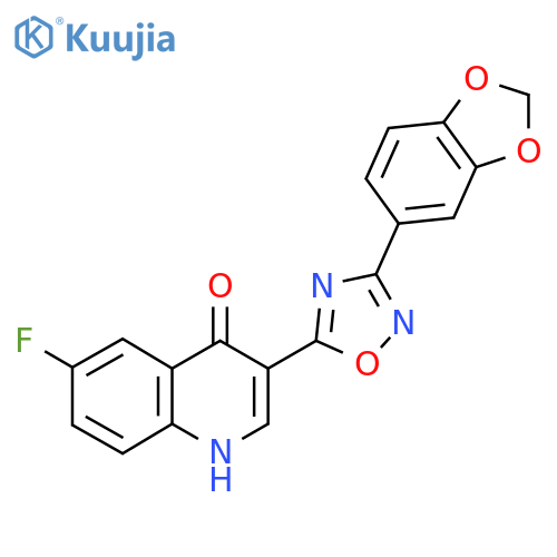 3-[3-(2H-1,3-benzodioxol-5-yl)-1,2,4-oxadiazol-5-yl]-6-fluoro-1,4-dihydroquinolin-4-one structure