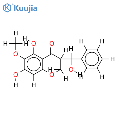 (-)-5,7-dihydroxy-6-methoxy-3-(alpha-hydroxy-phenylmethyl)chroman-4-one structure