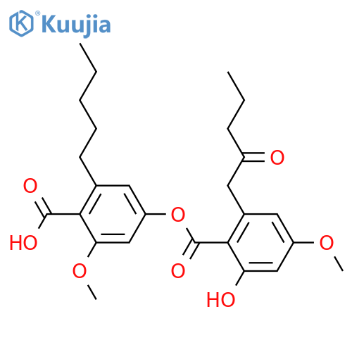 Benzoic acid,2-hydroxy-4-methoxy-6-(2-oxopentyl)-, 4-carboxy-3-methoxy-5-pentylphenyl ester structure