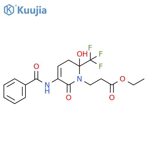 ethyl 3-5-benzamido-2-hydroxy-6-oxo-2-(trifluoromethyl)-1,2,3,6-tetrahydropyridin-1-ylpropanoate structure