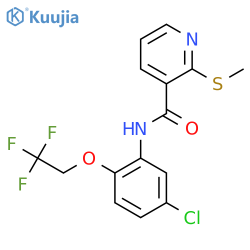 N-[5-chloro-2-(2,2,2-trifluoroethoxy)phenyl]-2-(methylsulfanyl)pyridine-3-carboxamide structure