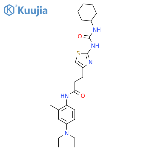 3-{2-(cyclohexylcarbamoyl)amino-1,3-thiazol-4-yl}-N-4-(diethylamino)-2-methylphenylpropanamide structure