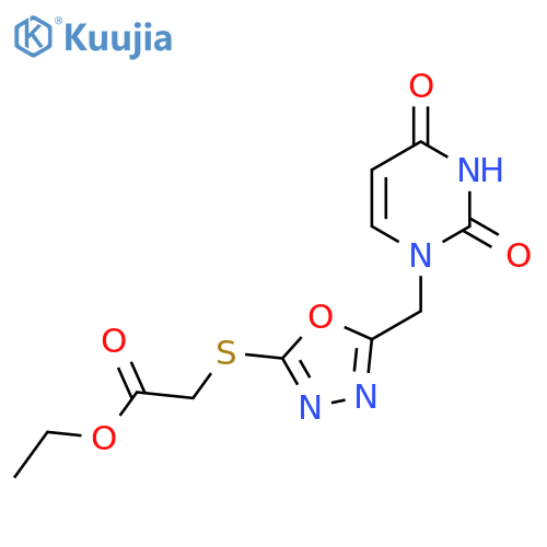 ethyl 2-({5-(2,4-dioxo-1,2,3,4-tetrahydropyrimidin-1-yl)methyl-1,3,4-oxadiazol-2-yl}sulfanyl)acetate structure