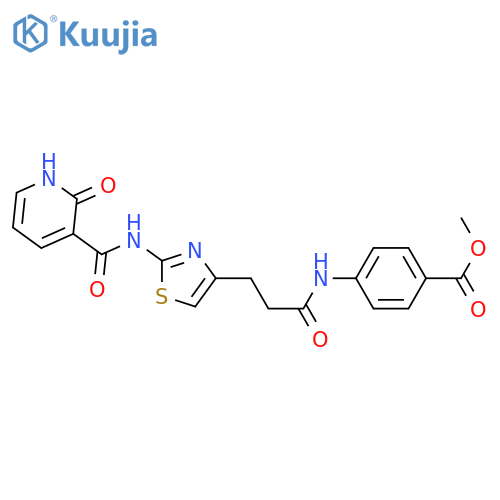 methyl 4-{3-2-(2-oxo-1,2-dihydropyridine-3-amido)-1,3-thiazol-4-ylpropanamido}benzoate structure