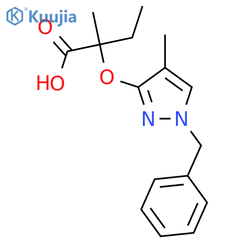 2-[(1-Benzyl-4-methyl-1H-pyrazol-3-yl)oxy]-2-methylbutanoic acid structure