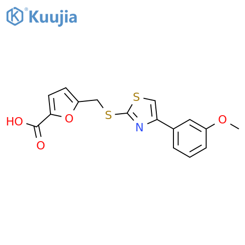 5-({4-(3-methoxyphenyl)-1,3-thiazol-2-ylsulfanyl}methyl)furan-2-carboxylic acid structure