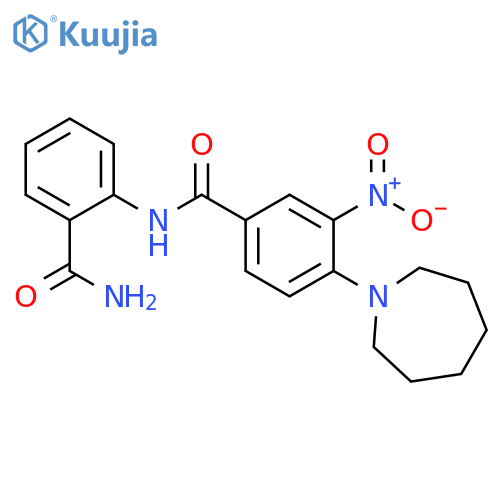 4-(azepan-1-yl)-N-(2-carbamoylphenyl)-3-nitrobenzamide structure