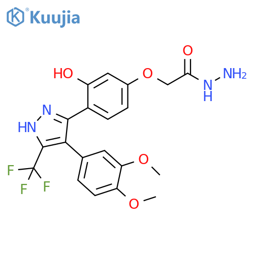 2-{4-[4-(3,4-dimethoxyphenyl)-5-(trifluoromethyl)-1H-pyrazol-3-yl]-3-hydroxyphenoxy}acetohydrazide structure
