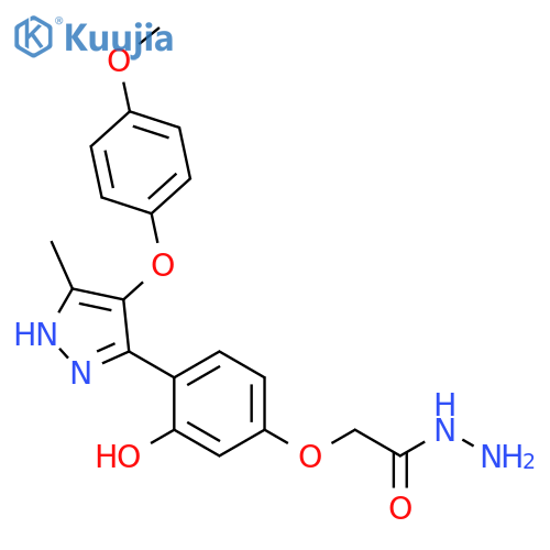 2-{3-hydroxy-4-[4-(4-methoxyphenoxy)-5-methyl-1H-pyrazol-3-yl]phenoxy}acetohydrazide structure