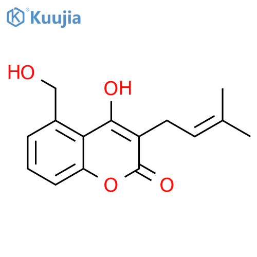 2H-1-Benzopyran-2-one, 4-hydroxy-5-(hydroxymethyl)-3-(3-methyl-2-buten-1-yl)- structure