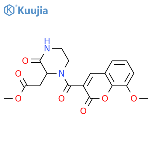 methyl 2-[1-(8-methoxy-2-oxo-2H-chromene-3-carbonyl)-3-oxopiperazin-2-yl]acetate structure