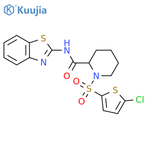 N-(1,3-benzothiazol-2-yl)-1-[(5-chlorothiophen-2-yl)sulfonyl]piperidine-2-carboxamide structure