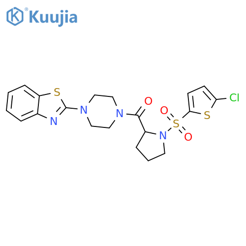 2-(4-{1-[(5-chlorothiophen-2-yl)sulfonyl]pyrrolidine-2-carbonyl}piperazin-1-yl)-1,3-benzothiazole structure