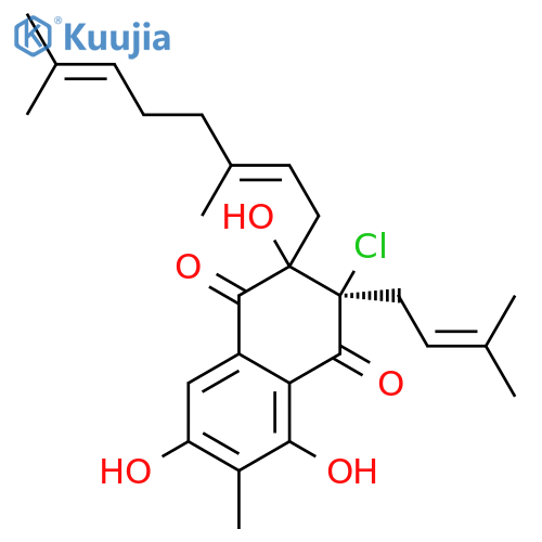 1,4-Naphthalenedione,3-chloro-2-[(2E)-3,7-dimethyl-2,6-octadien-1-yl]-2,3-dihydro-2,5,7-trihydroxy-6-methyl-3-(3-methyl-2-buten-1-yl)-,(2R,3S)-rel-(-)- structure