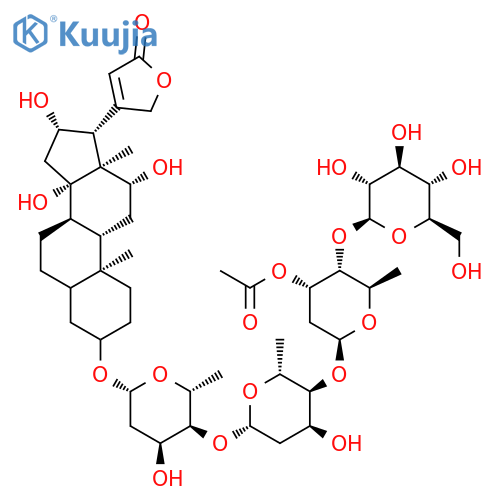 Card-20(22)-enolide,3-[(O-b-D-glucopyranosyl-(1&reg;4)-O-3-O-acetyl-2,6-dideoxy-b-D-ribo-hexopyranosyl-(1&reg;4)-O-2,6-dideoxy-b-D-ribo-hexopyranosyl-(1&reg;4)-2,6-dideoxy-b-D-ribo-hexopyranosyl)oxy]-12,14,16-trihydroxy-,(3b,5b,12b,16b)- (9CI) structure