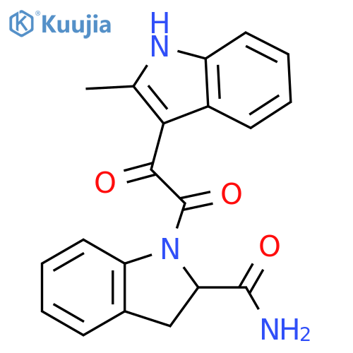 1-[2-(2-methyl-1H-indol-3-yl)-2-oxoacetyl]-2,3-dihydro-1H-indole-2-carboxamide structure