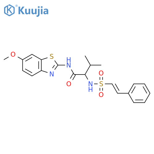 N-(6-methoxy-1,3-benzothiazol-2-yl)-3-methyl-2-(2-phenylethenesulfonamido)butanamide structure