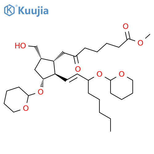 Prost-13-en-1-oic acid, 9-(hydroxymethyl)-6-oxo-11,15-bis[(tetrahydro-2H-pyran-2-yl)oxy]-, methyl ester, (9a,11a,13E)- structure