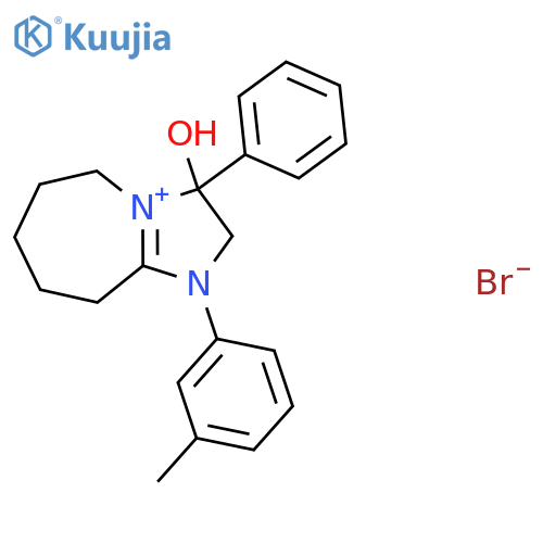 3-hydroxy-1-(3-methylphenyl)-3-phenyl-2H,3H,5H,6H,7H,8H,9H-1-imidazo[1,2-a]azepin-1-ylium bromide structure