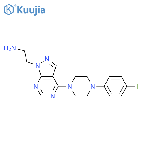 2-{4-4-(4-fluorophenyl)piperazin-1-yl-1H-pyrazolo3,4-dpyrimidin-1-yl}ethan-1-amine structure