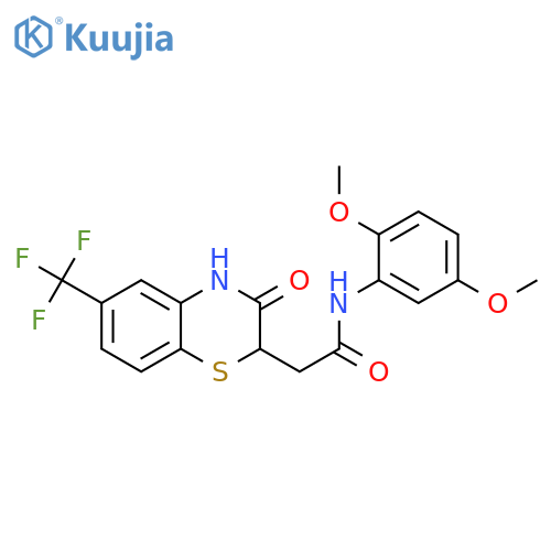 N-(2,5-dimethoxyphenyl)-2-[3-oxo-6-(trifluoromethyl)-3,4-dihydro-2H-1,4-benzothiazin-2-yl]acetamide structure