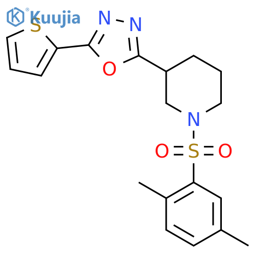 1-(2,5-dimethylbenzenesulfonyl)-3-5-(thiophen-2-yl)-1,3,4-oxadiazol-2-ylpiperidine structure