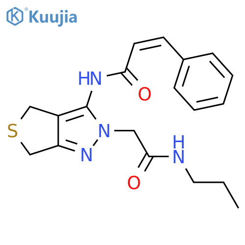 (2E)-3-phenyl-N-{2-[(propylcarbamoyl)methyl]-2H,4H,6H-thieno[3,4-c]pyrazol-3-yl}prop-2-enamide structure