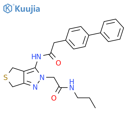 2-3-(2-{1,1'-biphenyl-4-yl}acetamido)-2H,4H,6H-thieno3,4-cpyrazol-2-yl-N-propylacetamide structure