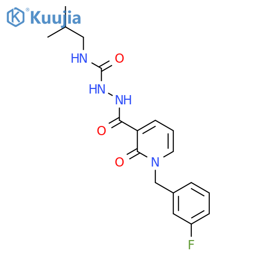 1-(3-fluorophenyl)methyl-N-{(2-methylpropyl)carbamoylamino}-2-oxo-1,2-dihydropyridine-3-carboxamide structure