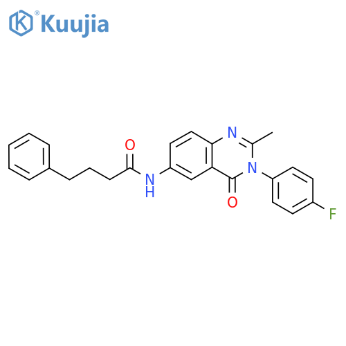 N-3-(4-fluorophenyl)-2-methyl-4-oxo-3,4-dihydroquinazolin-6-yl-4-phenylbutanamide structure
