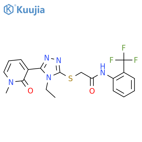 2-{[4-ethyl-5-(1-methyl-2-oxo-1,2-dihydropyridin-3-yl)-4H-1,2,4-triazol-3-yl]sulfanyl}-N-[2-(trifluoromethyl)phenyl]acetamide structure