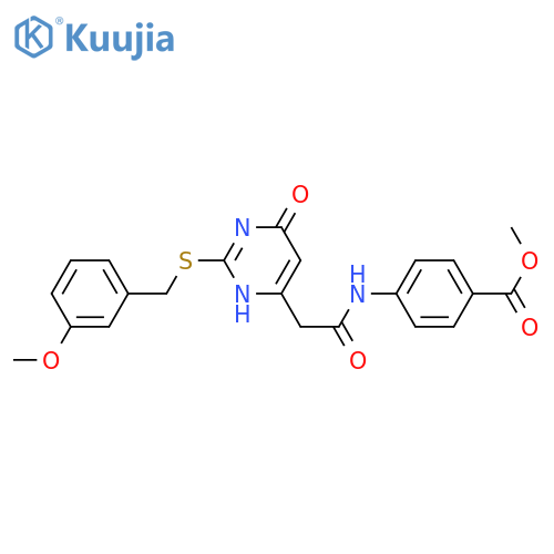 methyl 4-2-(2-{(3-methoxyphenyl)methylsulfanyl}-6-oxo-1,6-dihydropyrimidin-4-yl)acetamidobenzoate structure