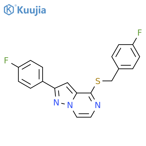 2-(4-fluorophenyl)-4-{[(4-fluorophenyl)methyl]sulfanyl}pyrazolo[1,5-a]pyrazine structure
