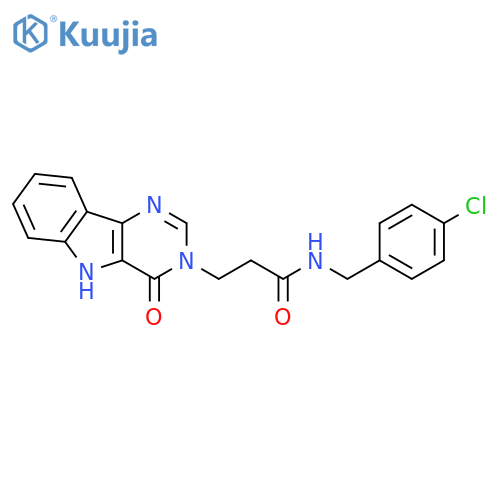 N-[(4-chlorophenyl)methyl]-3-{4-oxo-3H,4H,5H-pyrimido[5,4-b]indol-3-yl}propanamide structure